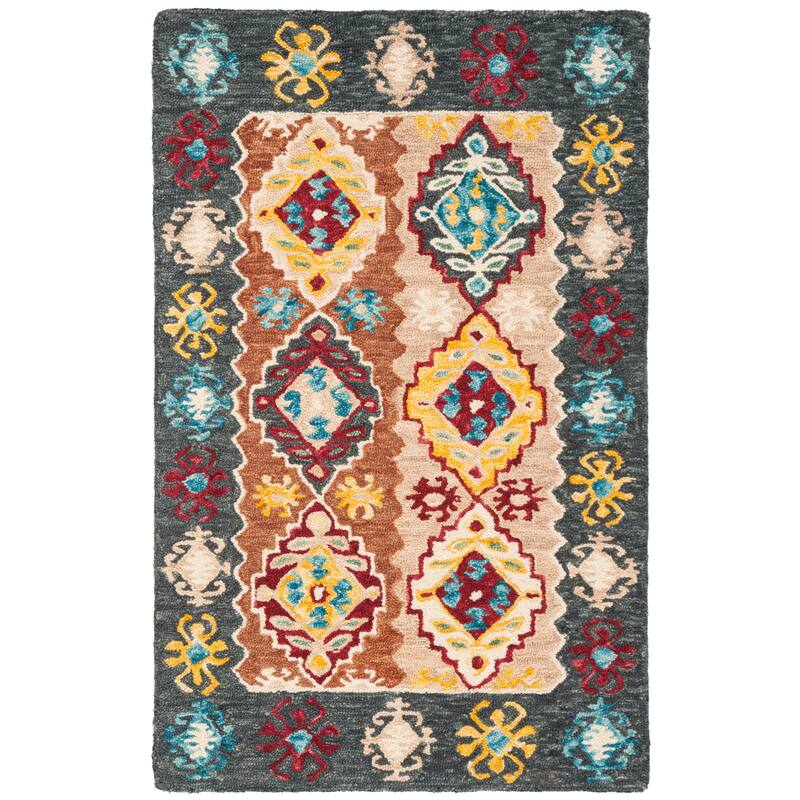 SAFAVIEH Handmade Aspen Burgis Boho Tribal Wool Rug - 2' x 3' - Beige/Charcoal