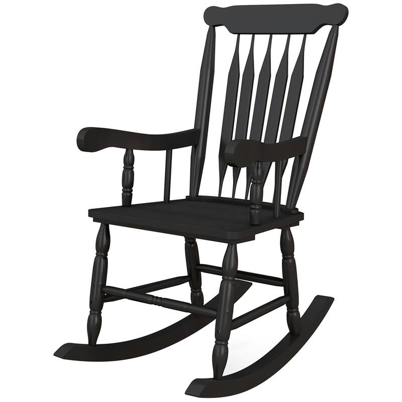 Poplar Wood Rocking Chair with PU Coating and Comfortable Arms - 1 - Black