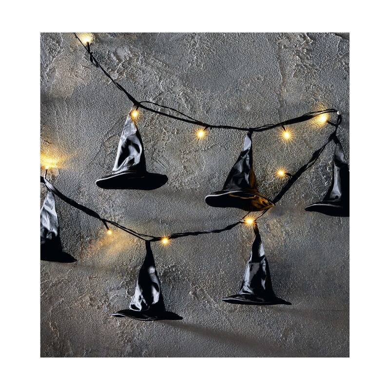 Witch Hat LED String Lights - Halloween Novelty Indoor Decor - Black Metal - 4.75" H x 60" L x 3.15" W