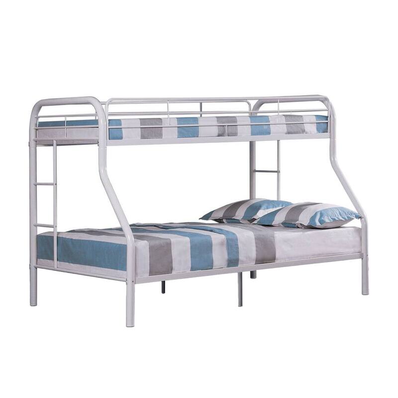 Fegy Twin over Full Bunk Bed with Ladder and Rails, Silver Metal Frame