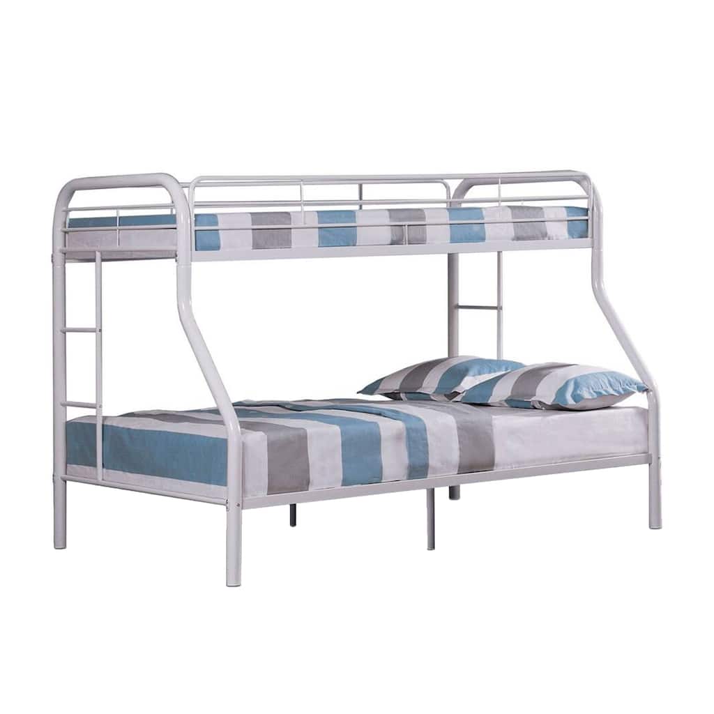 Fegy Twin over Full Bunk Bed with Ladder and Rails, Silver Metal Frame