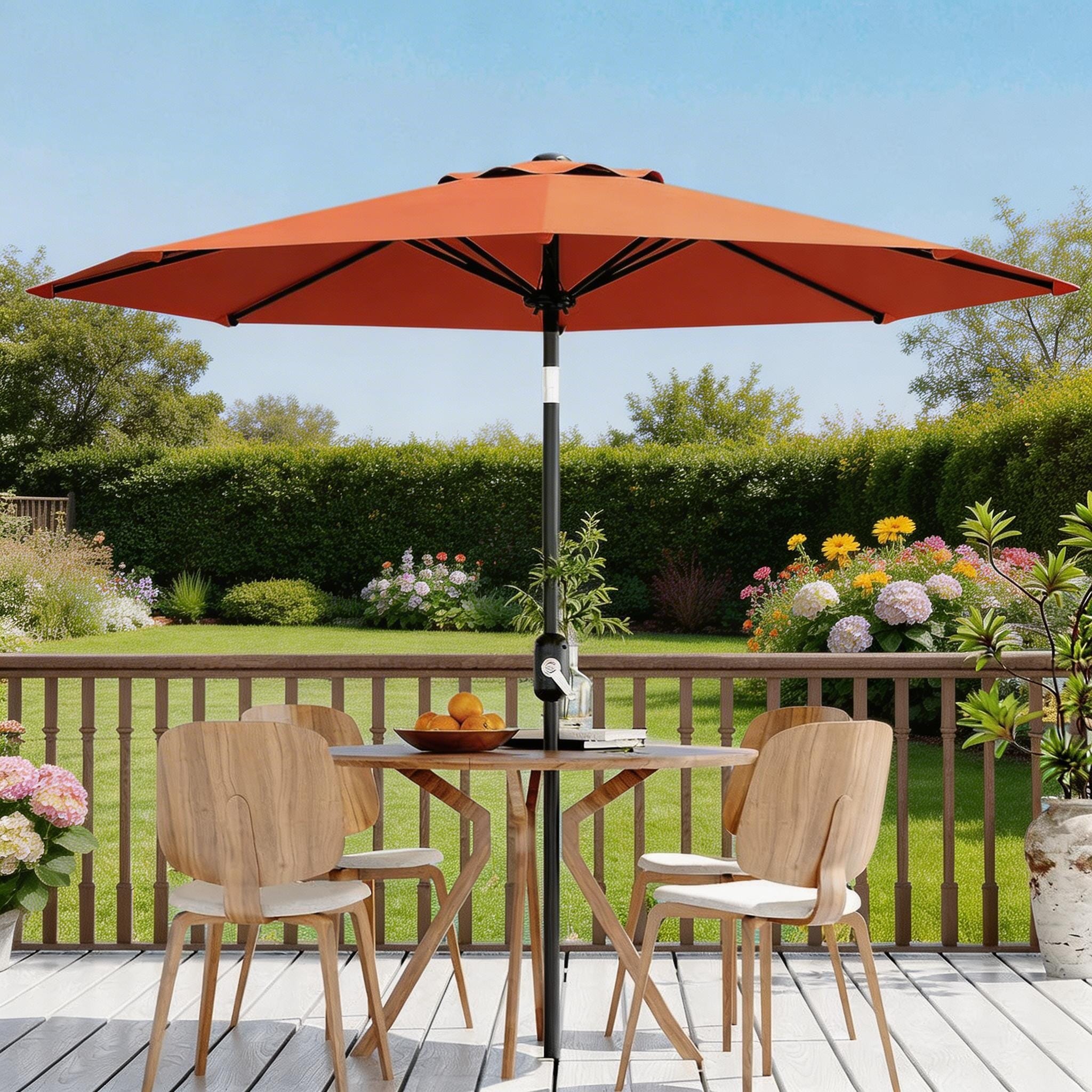 9 ft Outdoor Patio Umbrella, with Crank Lift & Push Button Tilt, UV Protection Waterproof
