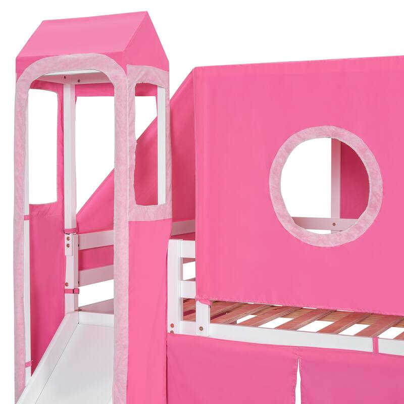 Castle-Inspired Loft with Tent and Tower, Playhouse Frame and Pine Construction