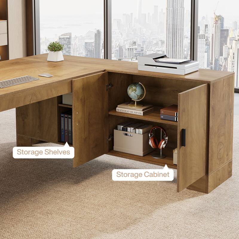 L Shaped Executive Desk with Storage Shelf