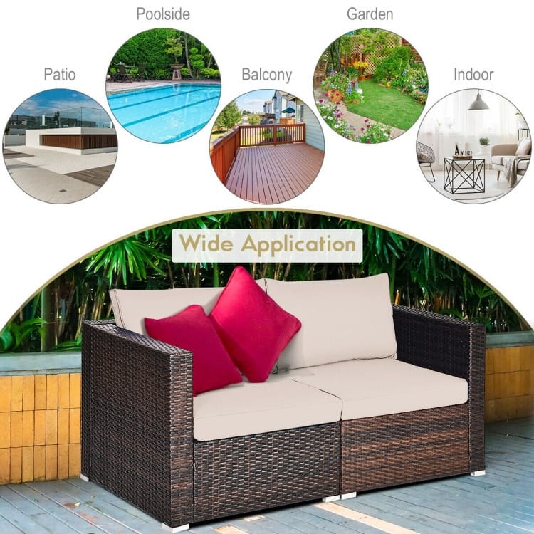 2PCS Patio Rattan Sectional Conversation Sofa Set - 29.5" x 29.5" x 25.5" (L x W x H)