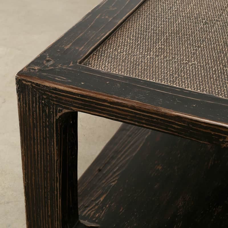 Milo Square Coffee Table with Rattan Top Distressed Blackwash 50x50x19H