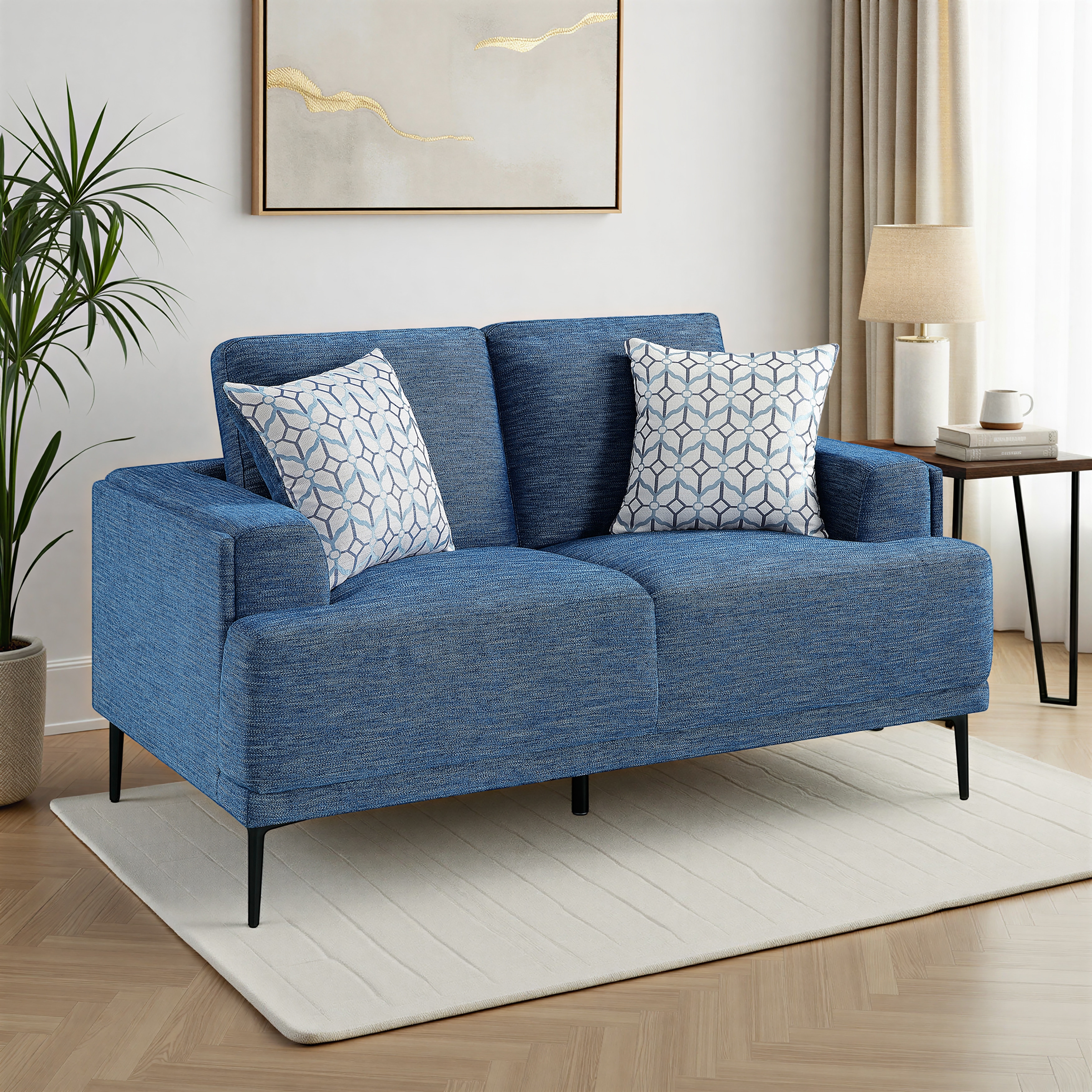 Luma 63.5" Chenille Living Room Loveseat with Two Decor Pillows