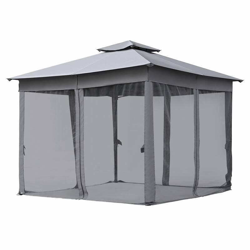 Outdoor Gazebo Tent with Double Roof, Mosquito Netting & Patio Canopy