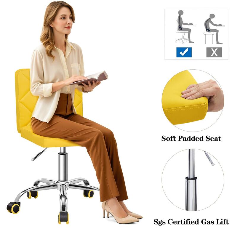 Javlergo Armless Office Desk Chair PU Leather Mid-Back Adjustable Height 360° Rolling Swivel 10 Colors Available Office Chair