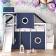 preview thumbnail 10 of 14, Modern Twin Size Loft Bed With Tent And Tower,Playhouse Inspired,Solid Construction Blue