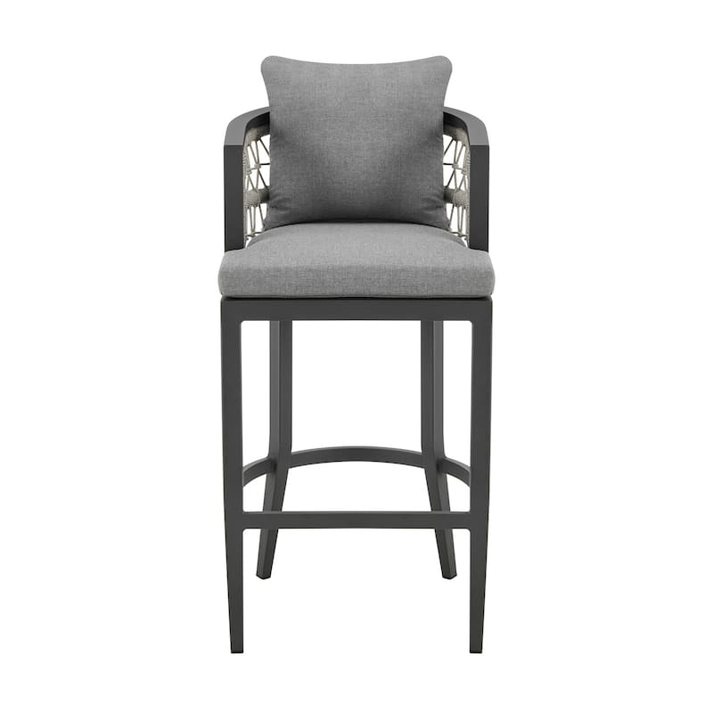 Hosa 30 Inch Outdoor Patio Barstool Chair, Gray Aluminum, Woven Rope