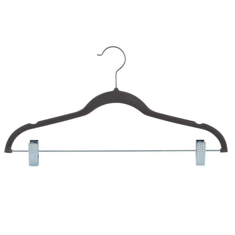 Laura Ashley 12 Pack Velvet Hangers with Clips - Grey - 16.93" x 9.06"