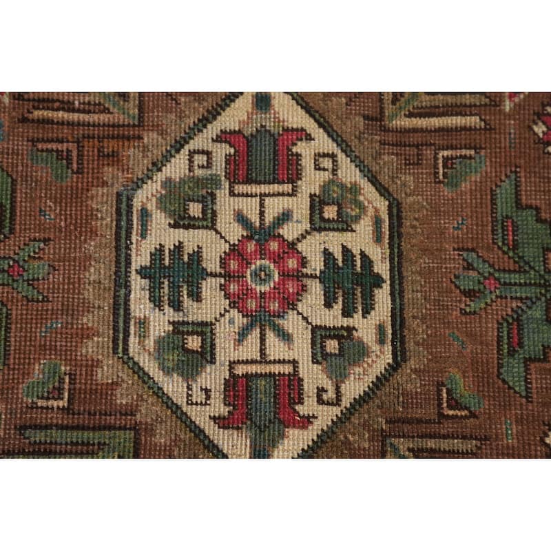 Geometric Pink Tabriz Persian Vintage Rug Hand-Knotted Wool Carpet - 6'7"x 9'9"