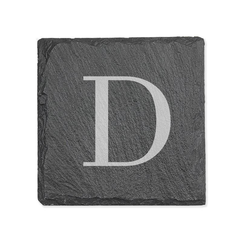 Personalized Letter Square Slate Coaster - 1 piece - D - Slate