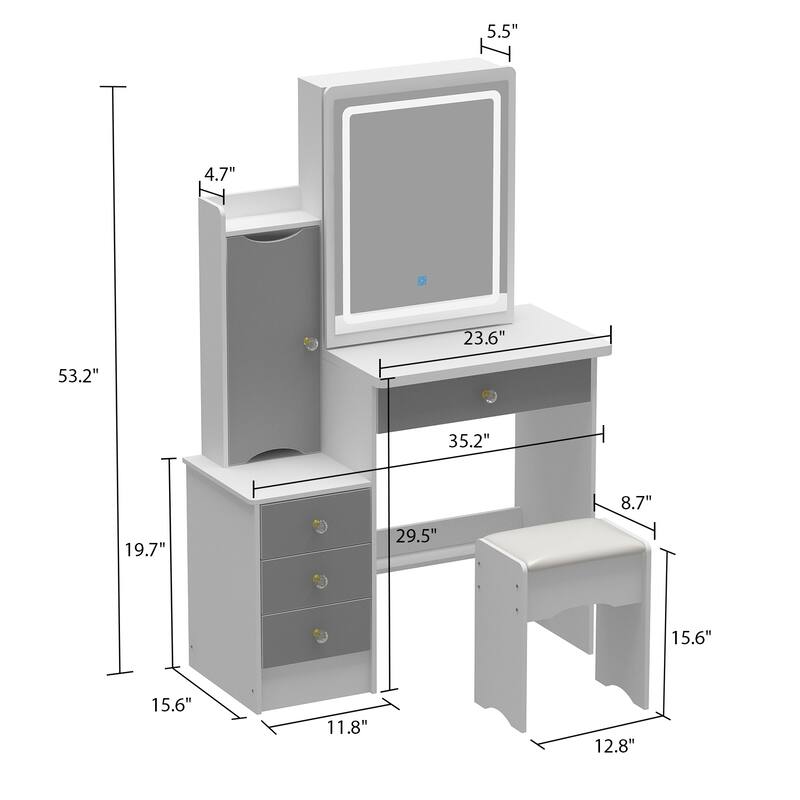 33"Wide Makeup Vanity Set with Stool and Mirror,3 Color Touch Light - 33"W