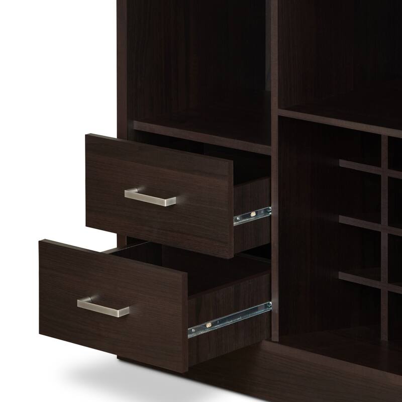 Sophisticated Espresso Finish Wine Cabinet with Versatile Storage Options