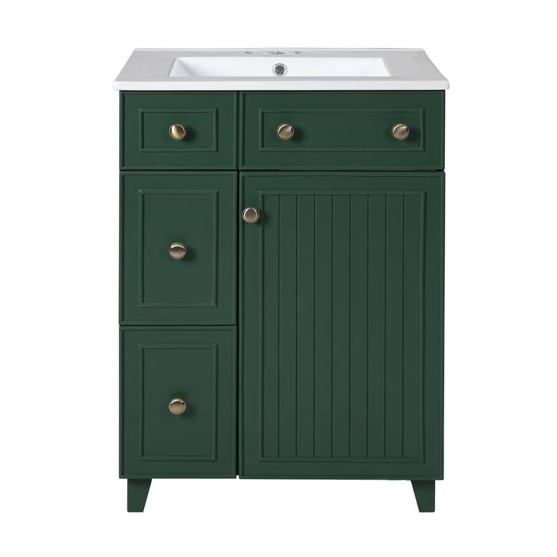 24" Forest Green Bathroom Vanity Cabinet with Ceramic Sink