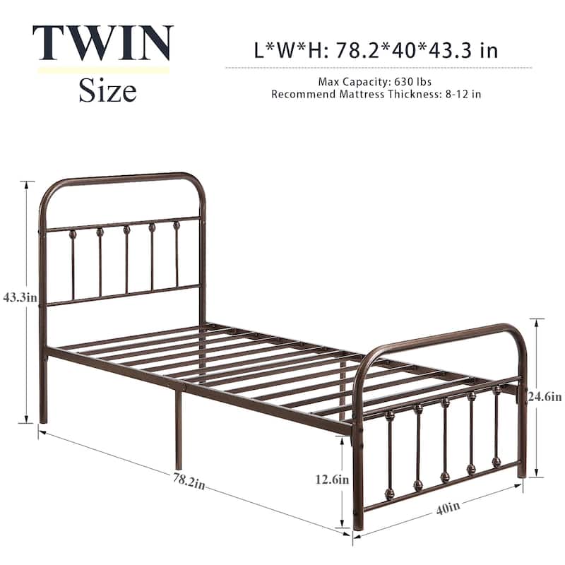 VECELO Modern Metal Platform Kids Bed Frame,Twin Size Bed Set of 2