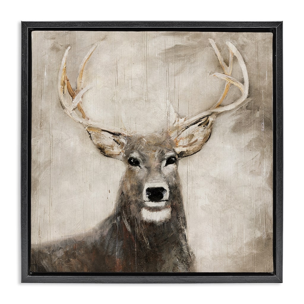 Stupell Gazing Deer in Neutrals Framed Floater Canvas Wall Art Design By Sally Swatland