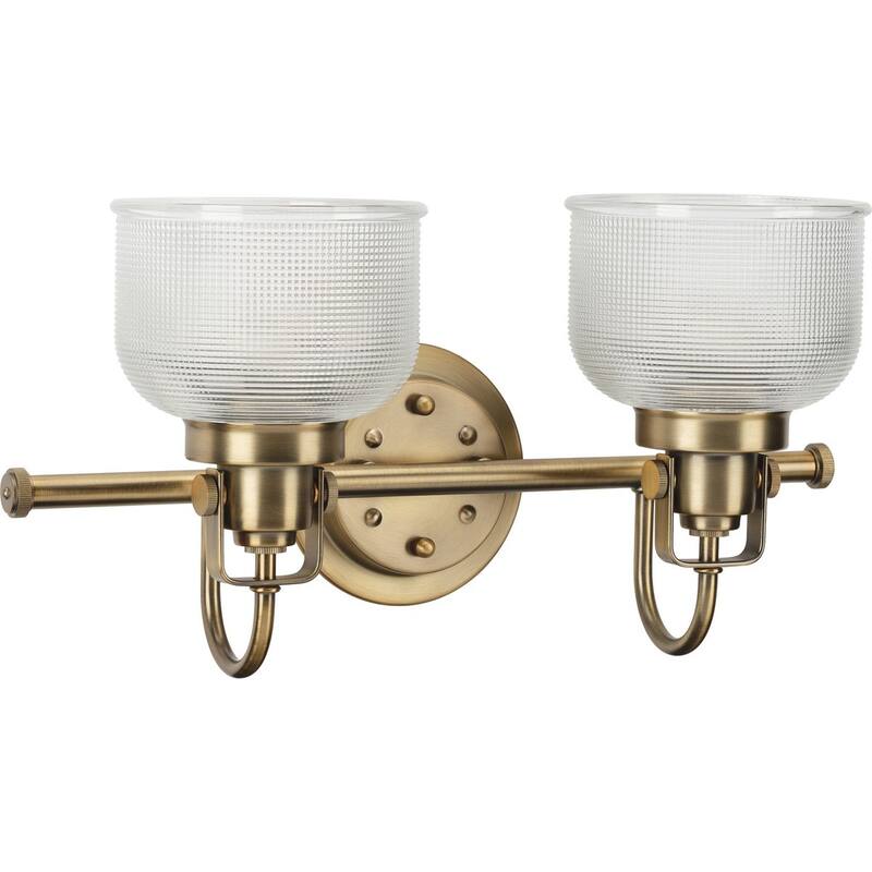 Archie Collection Two-Light Vintage Brass Clear Double Prismatic Glass Coastal Bath Vanity Light - 17 in x 7.25 in x 8.75 in