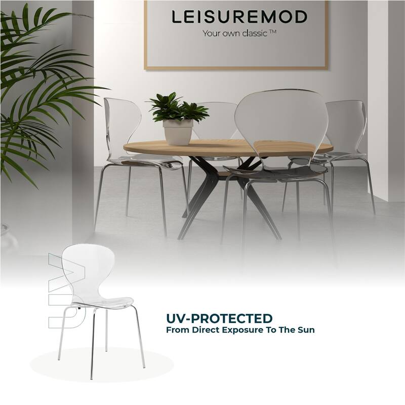 Oyster Modern Stackable Plastic Dining Chair with Curved Backrest and Accent Chrome Legs for Kitchen or Café Use Set of 2