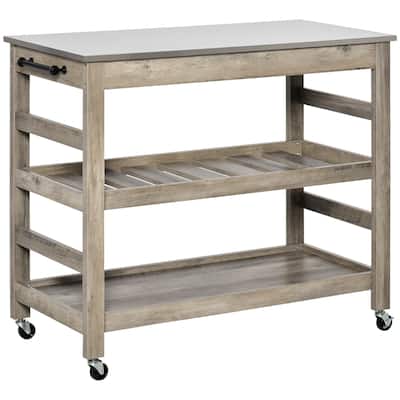 Rolling Kitchen Cart With Stainless Steel Countertop(no include stool)