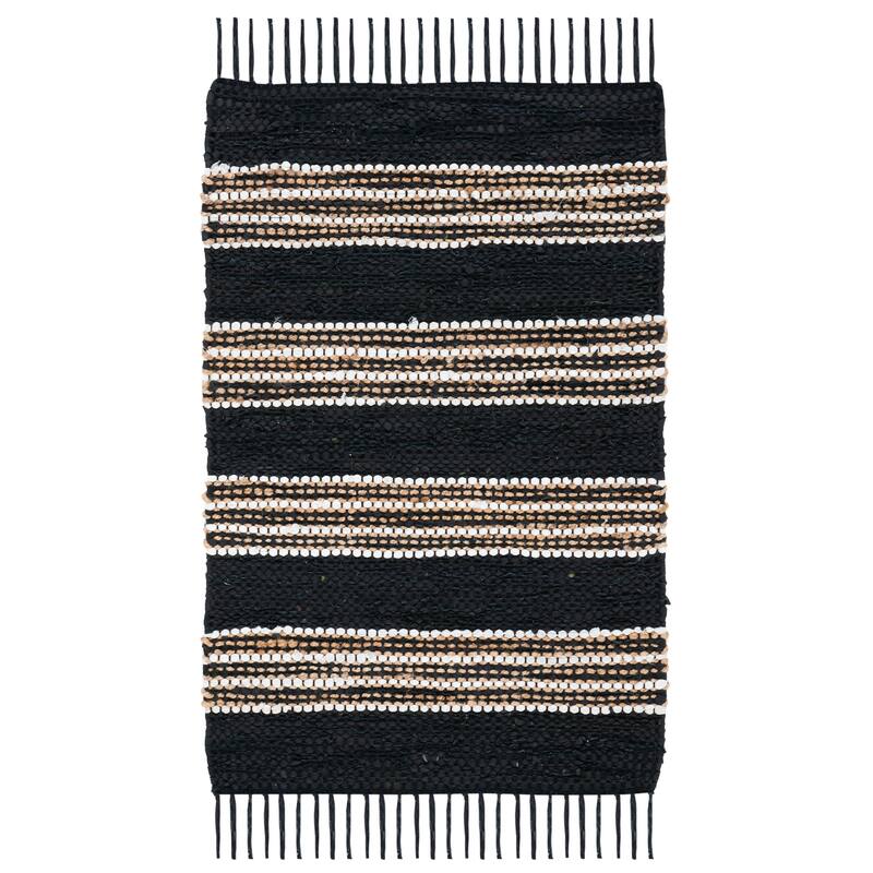 SAFAVIEH Handmade Vintage Leather Demetra Modern Fringe Rug - 2' x 3' - Black/Natural