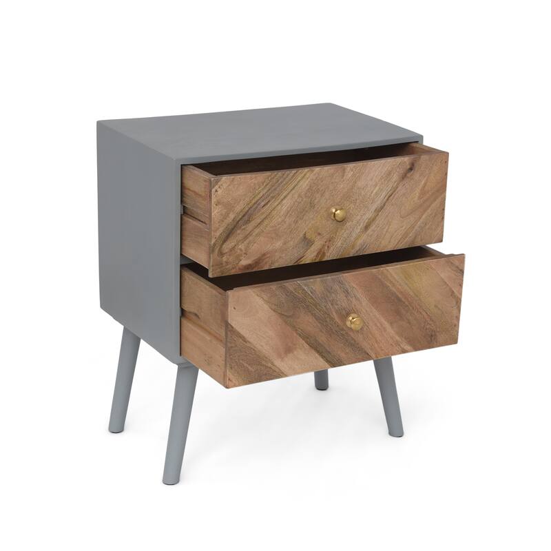 Handcrafted Mango Wood Cabinet with 2 Drawers, Boho and Mid-Century Style, Durable MDF Frame, 24" Tall