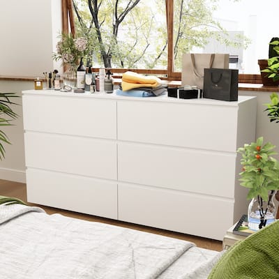 Premium 59-inch 6 Drawers White Floor Double Dresser by Kerrogee