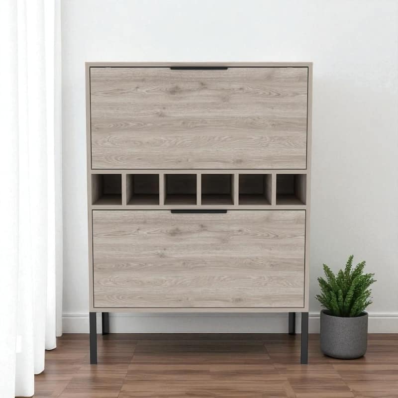 HomeRoots 43" Light Gray and Black Wood Console Bar Cabinet With Two Doors - Light Gray