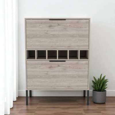 HomeRoots 43" Light Gray and Black Wood Console Bar Cabinet With Two Doors
