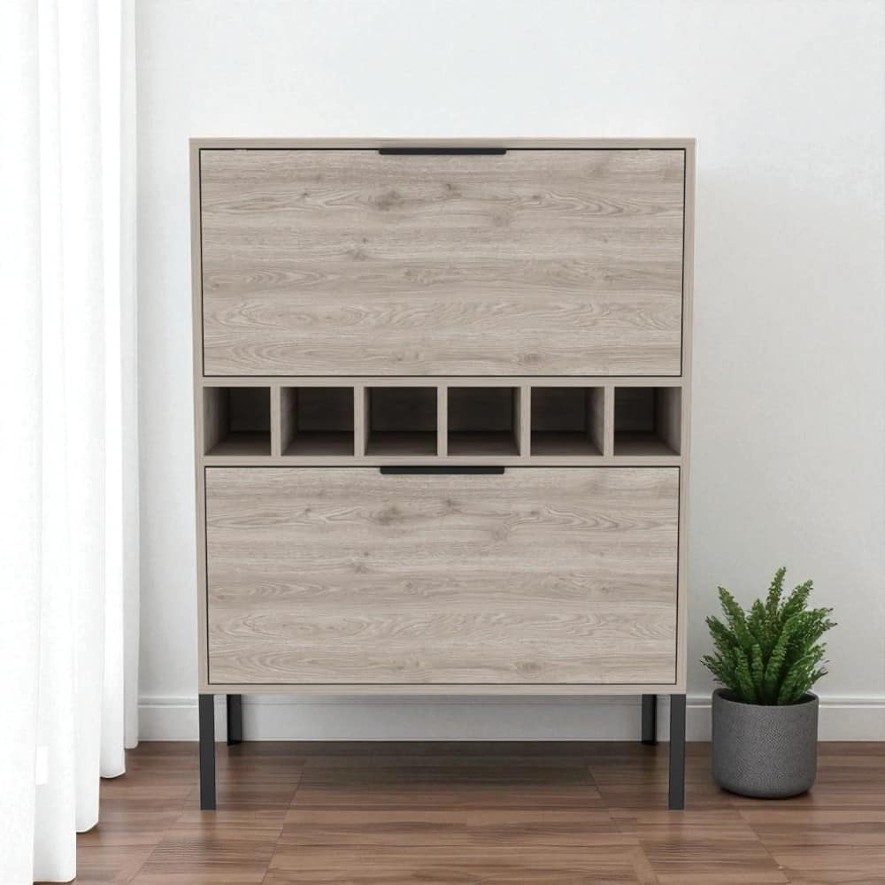 HomeRoots 43" Light Gray and Black Wood Console Bar Cabinet With Two Doors