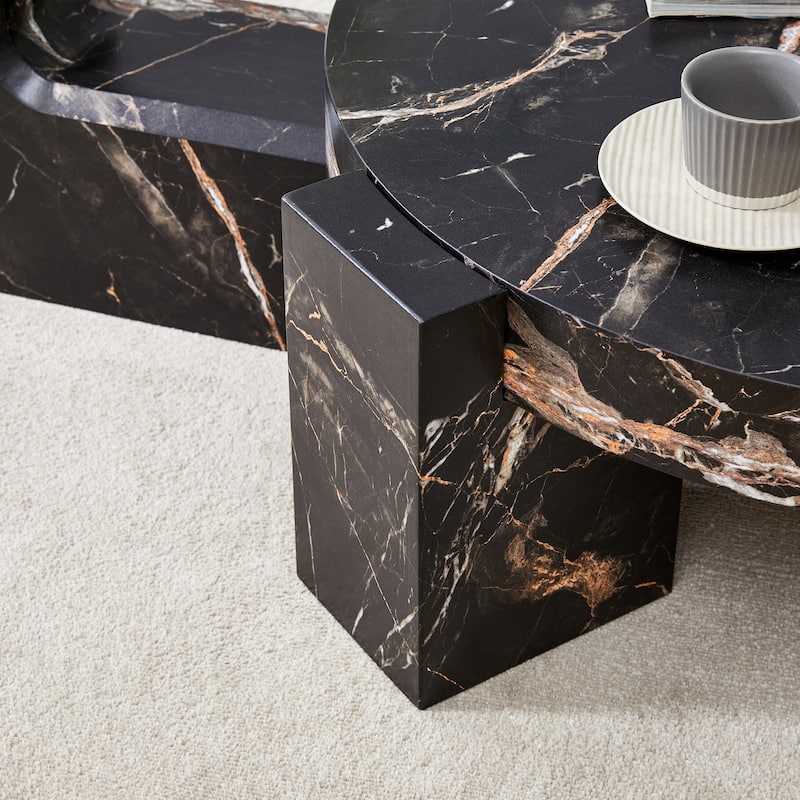 Double-Layer Round Coffee Table, Transparent Glass Top with L-Shaped Legs, Detachable Design Modern Center Table