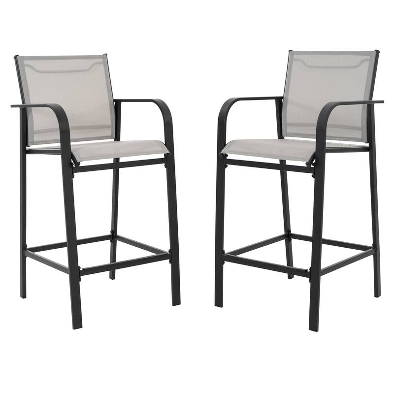 Outdoor Textilene High Bar Stools with Powder-Coated Frame, Light Gray