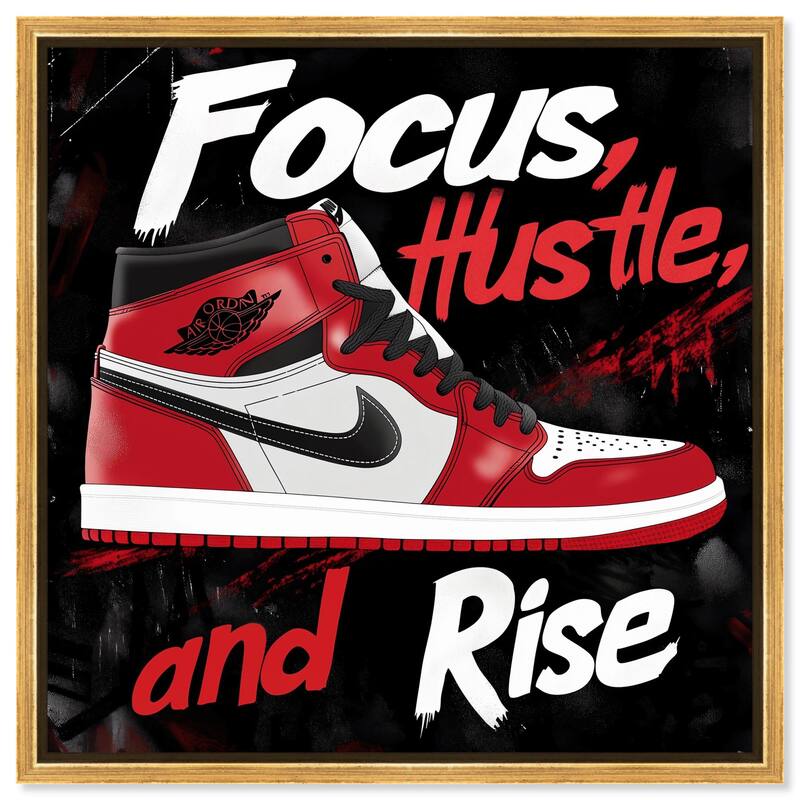 Hustle and Rise Sneaker Red Canvas by Art Remedy - Gold - 20" x 20"