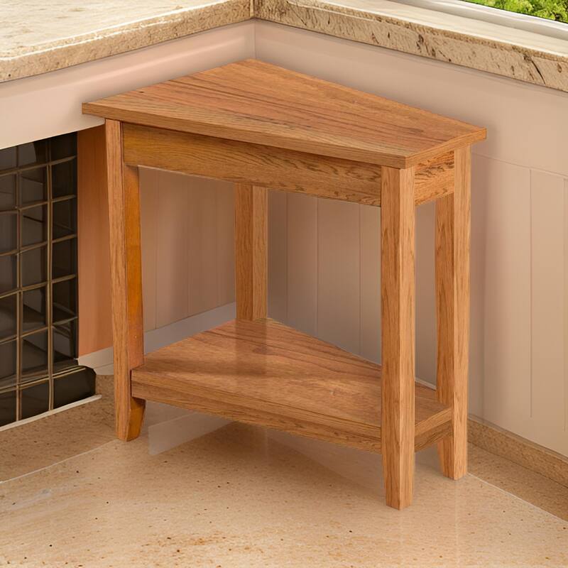 Marv Chairside Table, Shelf, 24 Inch Angled Oak Brown Mahogany Wood