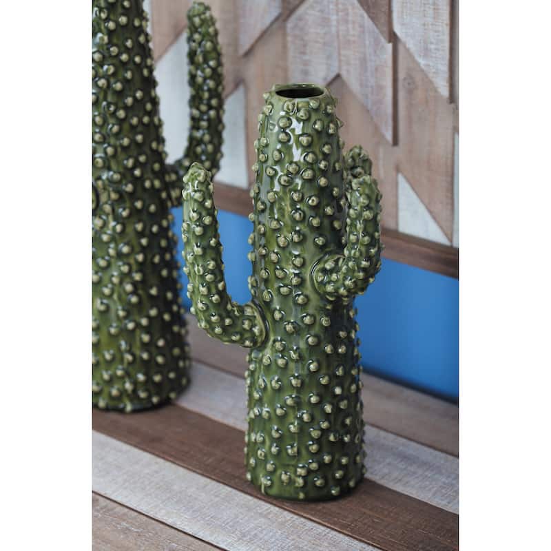 Ceramic Cactus Vase - Green - Roche River Decor - 5"W x 7"L x 13"H