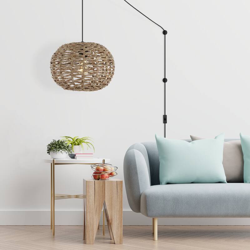 Lucas 1-Light Farmhouse Coastal 180" Cord Plug-In or Hardwired LED Pendant, by JONATHAN Y