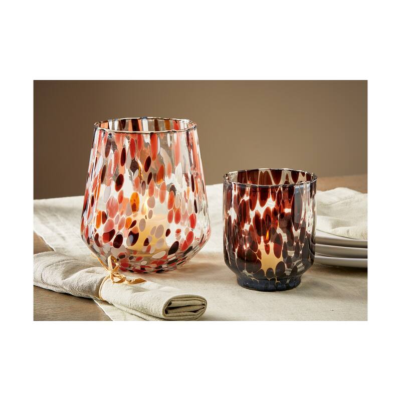 Brown Tortoise Print on Clear Glass Tealight Candle Holder, 4.3L x 4.3W x 5.5H inches. Decorative Use Only