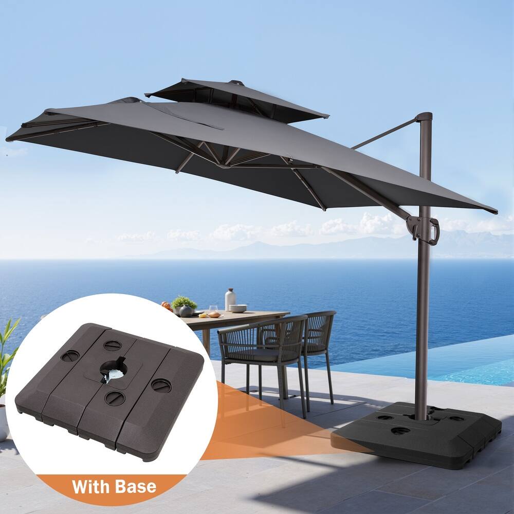 9x11FT Outdoor Patio Dual Top Umbrella Cantilever with Offset Base