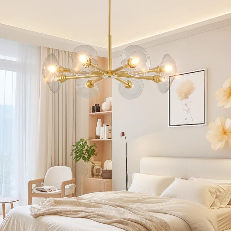 Modern Gold Sputnik Chandelier with Clear Glass Shades, Mid-Century Hanging Pendant Light Fixture for Dining Room. - 36"