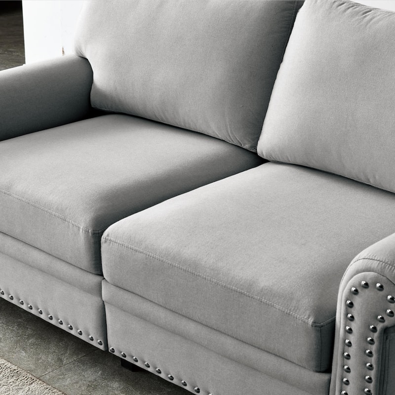 Linen Fabric Upholstery with Storage Loveseat (Beige)