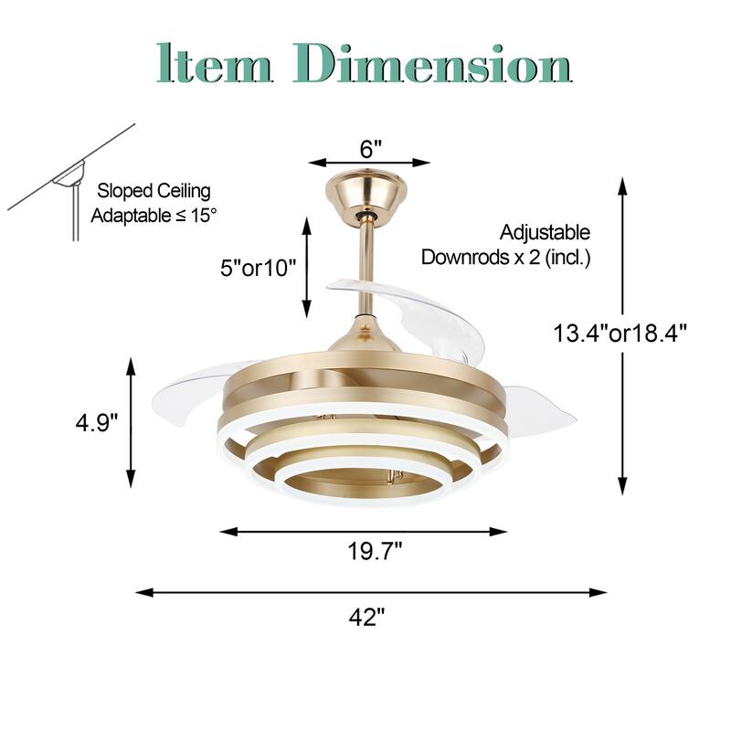 Oaks Aura 42in. LED DIY Shape Modern Ring Ceiling Fan With Lights, 6-Speed Latest DC Motor Remote Control Rose Ceiling Fan