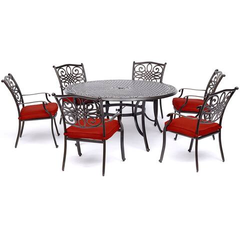 Hanover Traditions 7-Piece Dining Set in Red with Six Dining Chairs and a 60 In. Cast-top Table