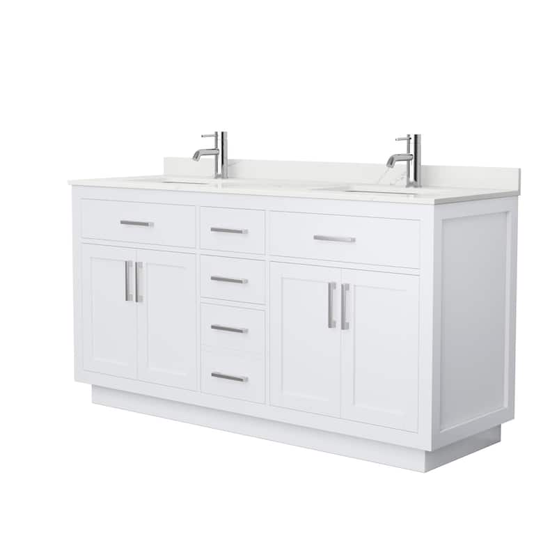 Beckett TK 66-inch Double Vanity, Single Hole Quartz Top - White, Nickel Trim, Giotto Quartz Top
