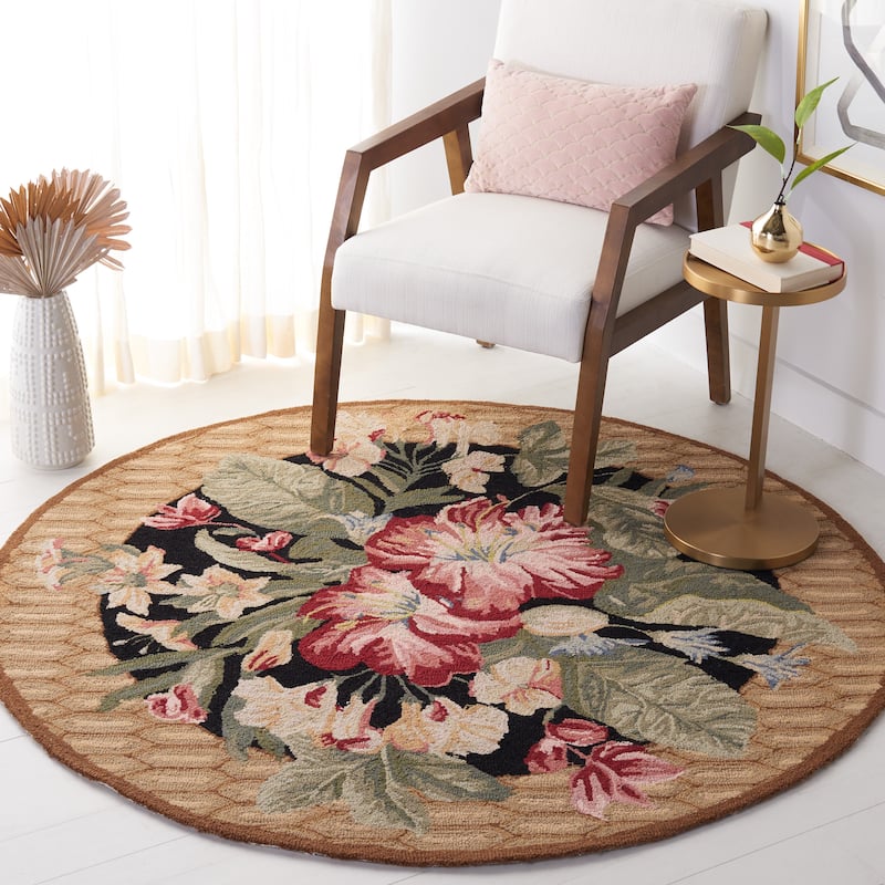 SAFAVIEH Handmade Chelsea Gottliebe French Country Wool Rug - 8' Round - Black/Brown