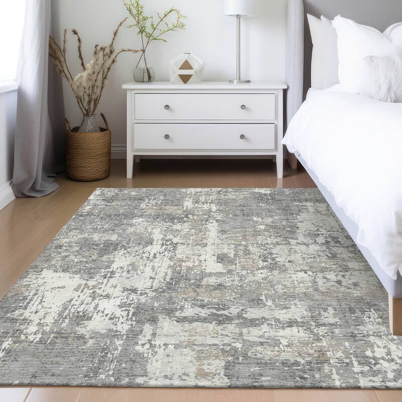 Machine Washable Indoor/ Outdoor Abstract Chantille Rug
