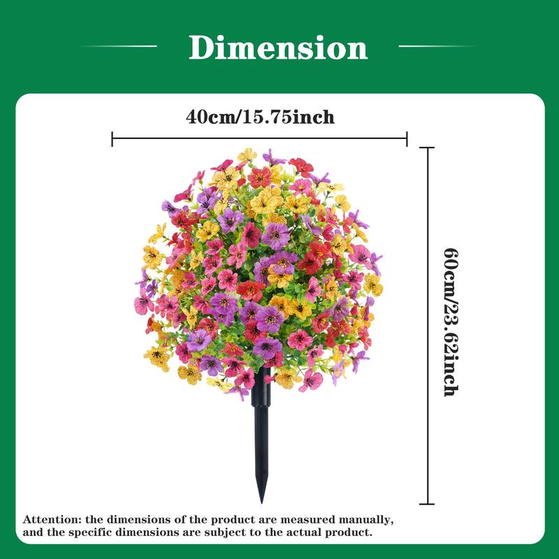2Pcs Artificial Plant Flowers Bushes for Outdoors with Ground Spike - 15.75 inch