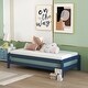 preview thumbnail 1 of 27, Twin Size Two Solid Platform Stackable Single beds with Wood Slats,Space saving Blue