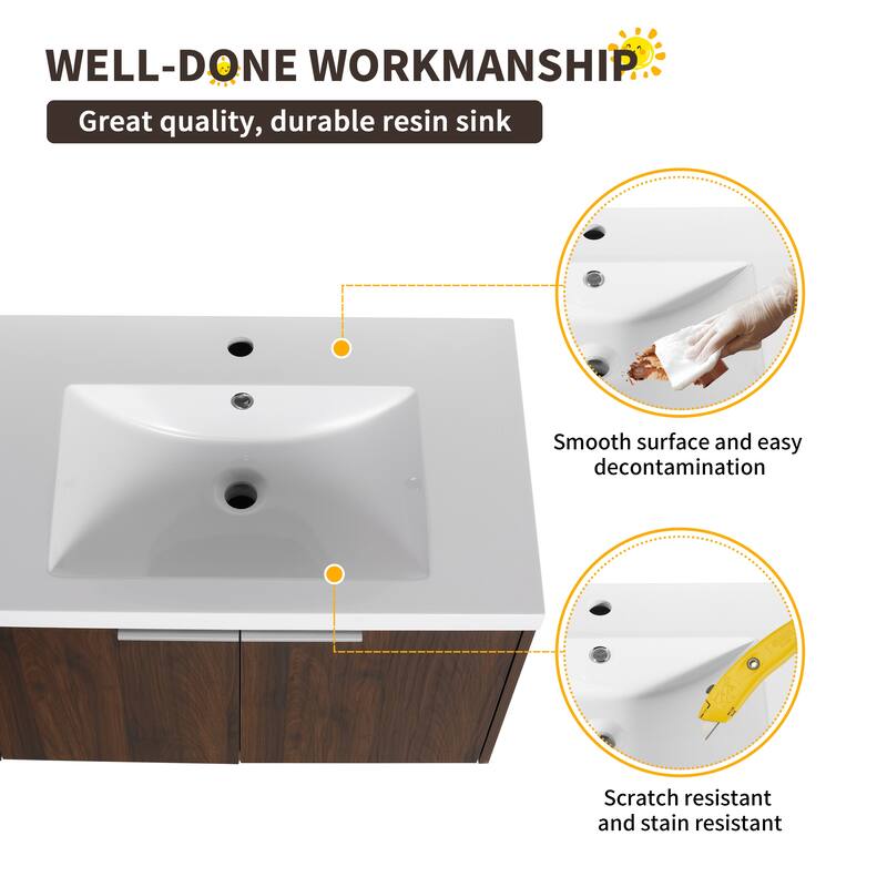 Beingnext 24"/36"/48"/60"/72"/84" Bathroom Vanity with Sink, Floating Bathroom Vanity with Soft Close Door and Shelf